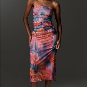 Anthropologie The Soleil Slim Strapless Ruched Mesh Dress NWT